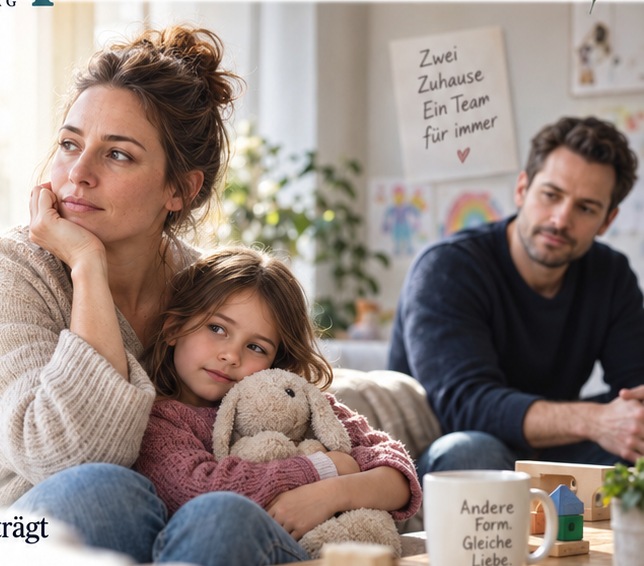 Getrennte Eltern mit ihrem Kind in einer ruhigen Familiensituation