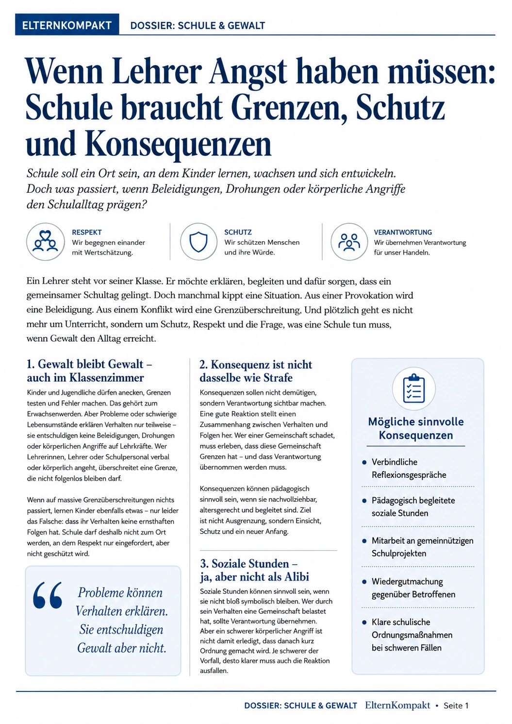 Wenn Lehrer Angst haben müssen: Schule braucht Grenzen, Schutz und Konsequenzen