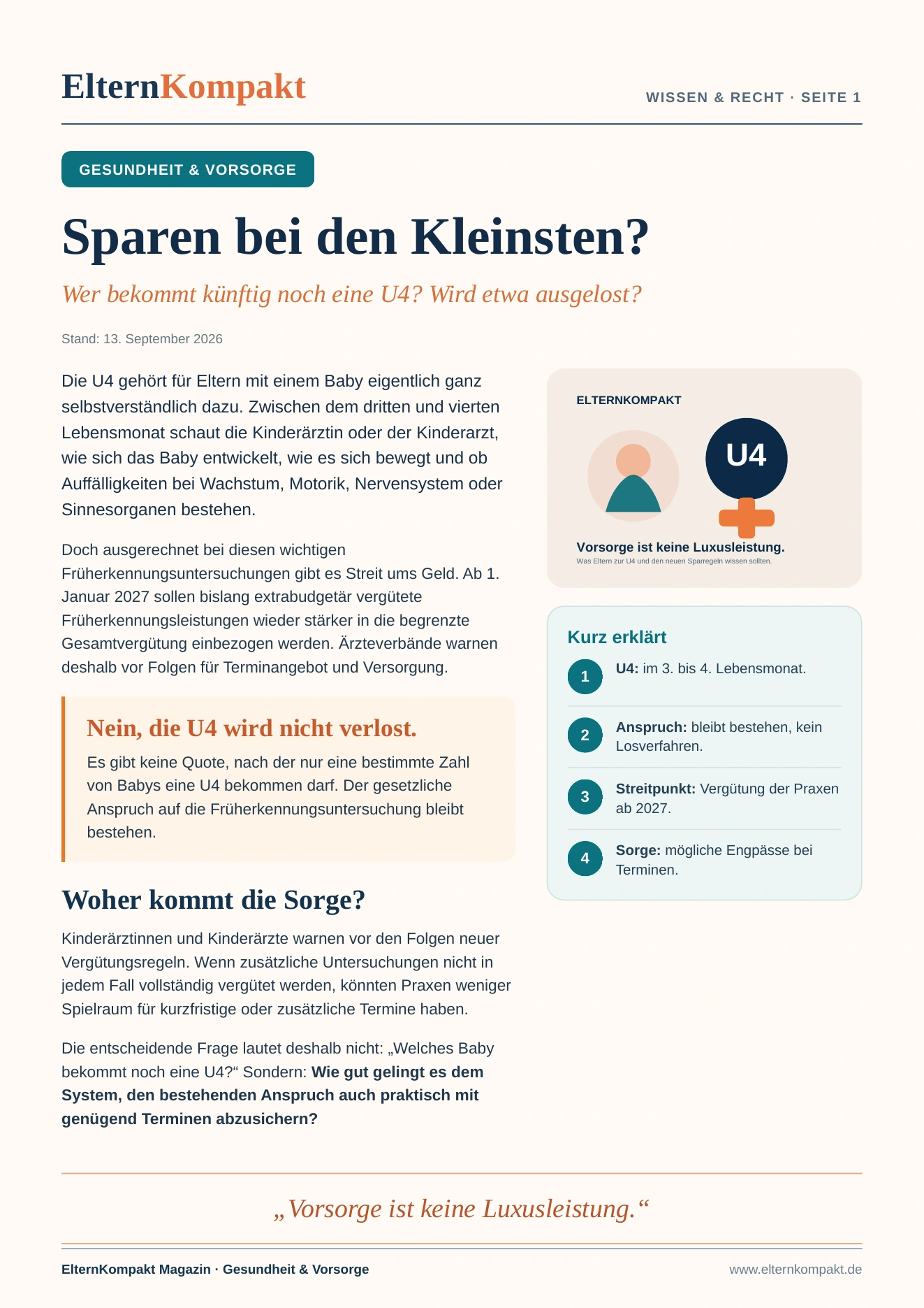 Magazin-Druckansicht: Sparen bei den Kleinsten?